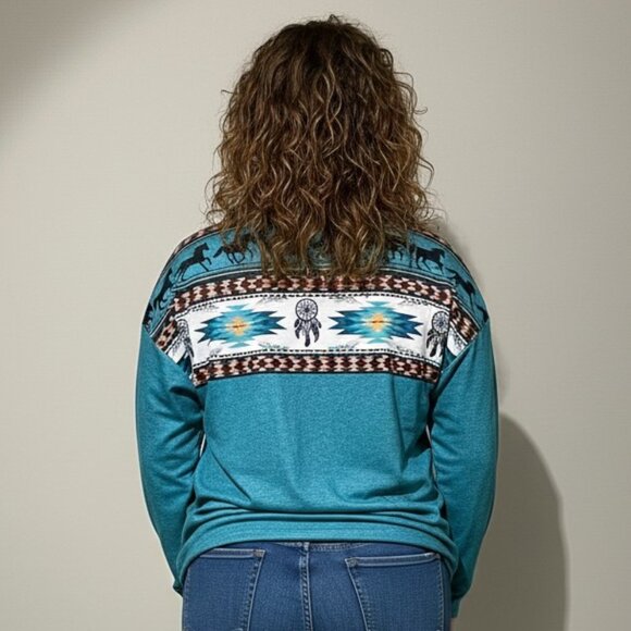 Southwestern Aztec Inspired Long Sleeve 1/4 Zip top 1X - Picture 2 of 8